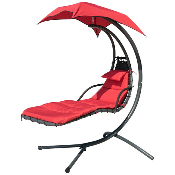 Hammock Chair Hanging Chaise Lounger In/Outdoor Patio Swing Arc Stand Swing Bed